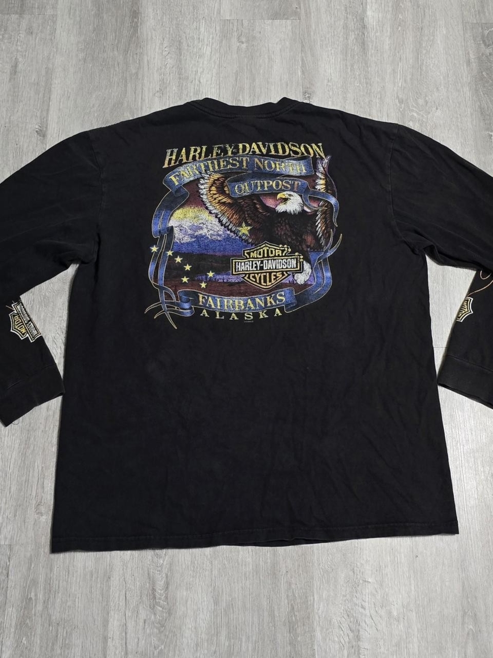 Vintage Y2K 2008 Harley Davidson Fairbanks Alaska Black Flames Long Sleeve Tee